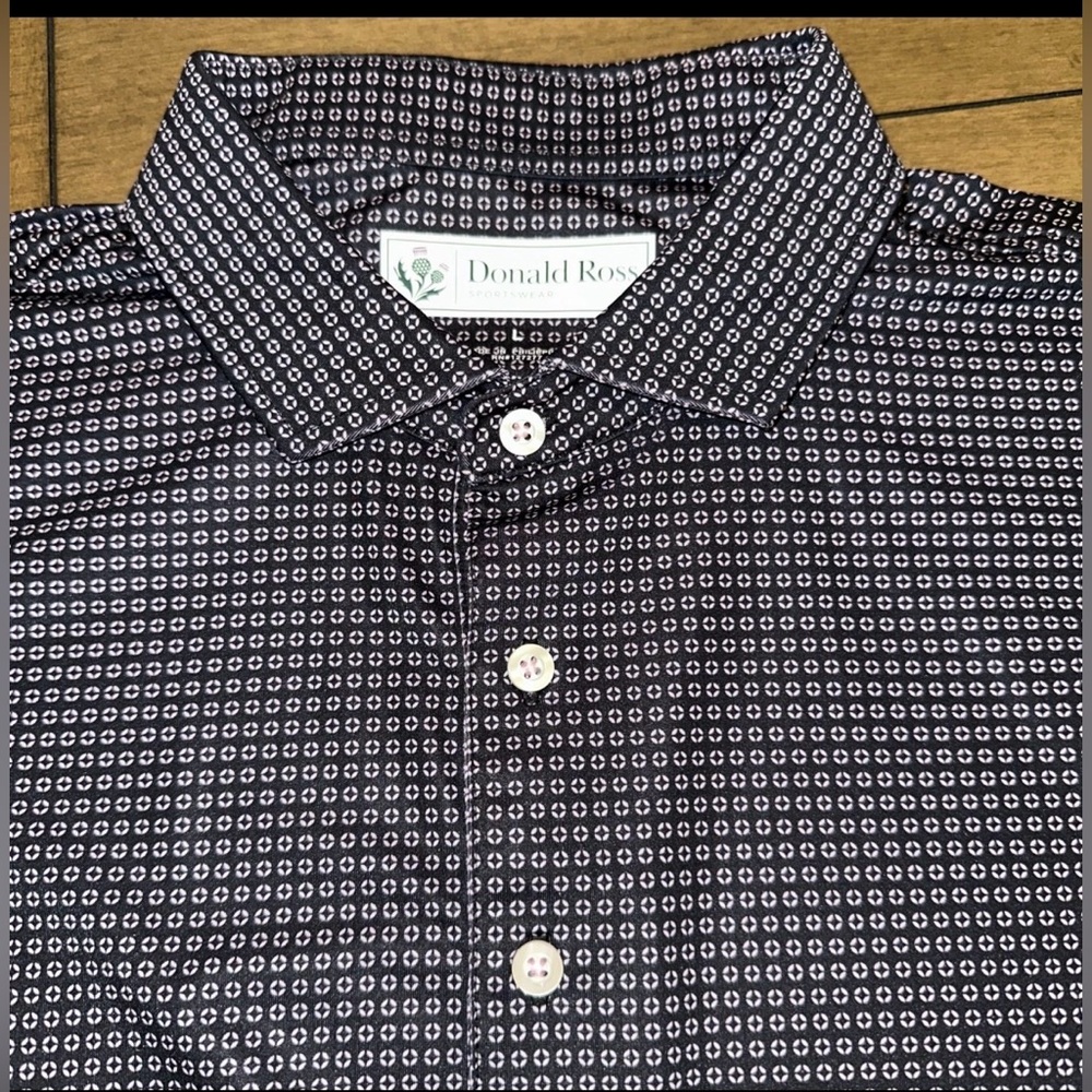 Donald Ross Sportswear Mens L Dartmouth Geo Print Performance Golf Polo Black